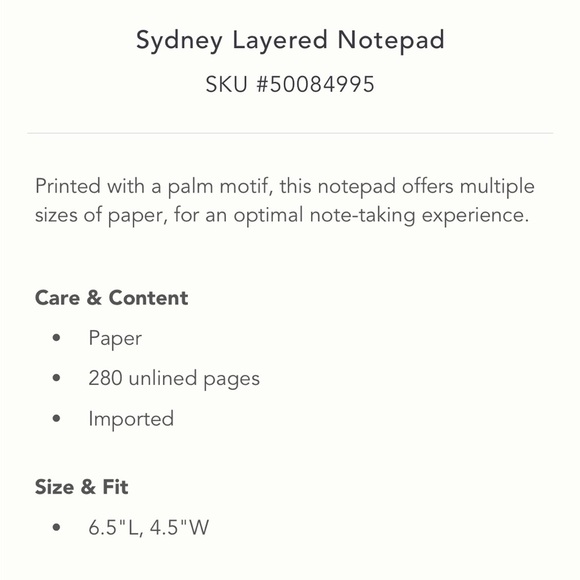 Anthropologie sydney layered notepad Office Home Note taking Palm motif new NWT - Picture 3 of 3